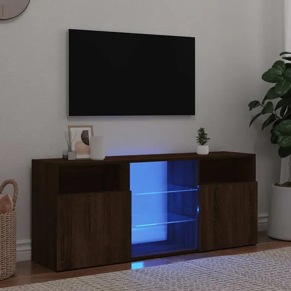 Meuble TV avec lumières LED Chêne marron 120x30x50 cm