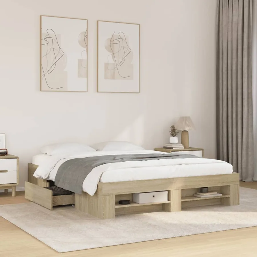 Cadre de lit sans matelas chêne sonoma 160x200 cm