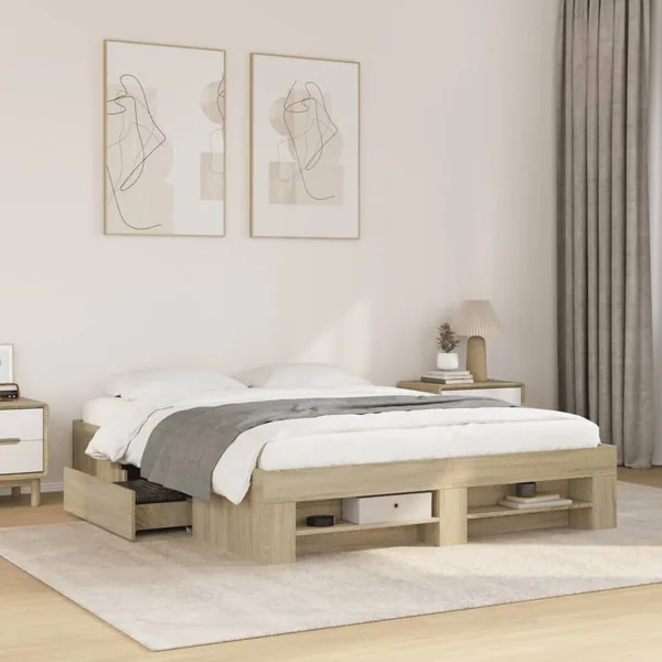 Cadre de lit sans matelas chêne sonoma 160x200 cm