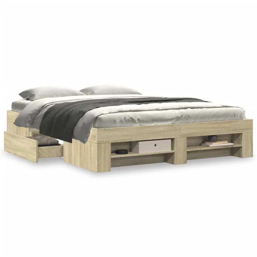 Cadre de lit sans matelas chêne sonoma 160x200 cm - 4
