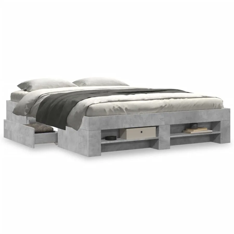 Cadre de lit sans matelas gris béton 150x200 cm bois ingénierie - 4