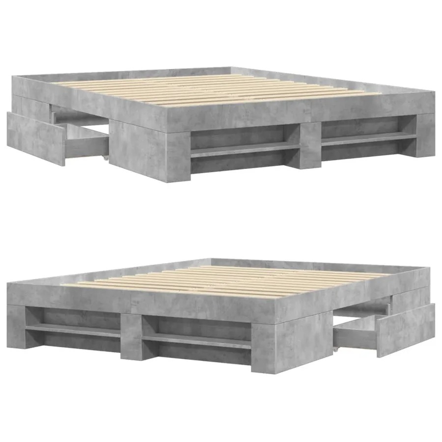 Cadre de lit sans matelas gris béton 150x200 cm bois ingénierie - 8