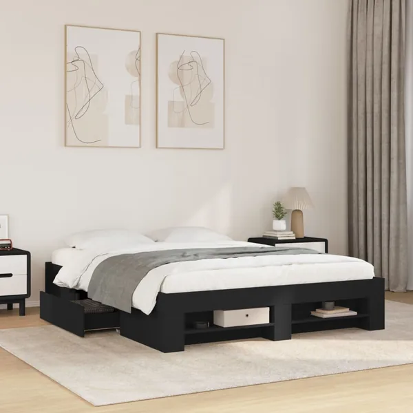 Cadre de lit sans matelas noir 150x200 cm bois d'ingénierie