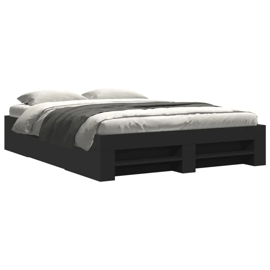 Cadre de lit sans matelas noir 150x200 cm bois d'ingénierie - 2