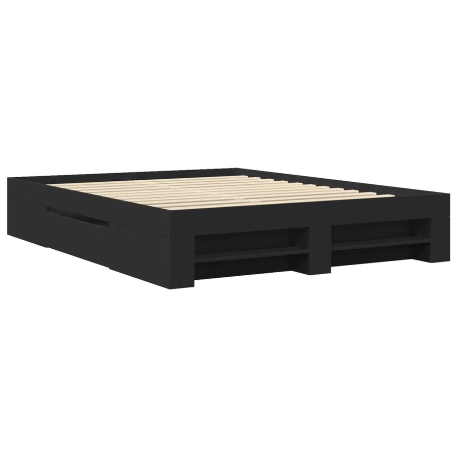 Cadre de lit sans matelas noir 150x200 cm bois d'ingénierie - 3
