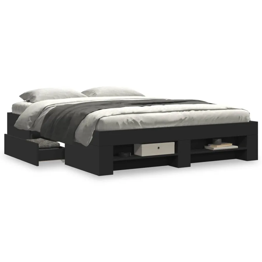 Cadre de lit sans matelas noir 150x200 cm bois d'ingénierie - 4