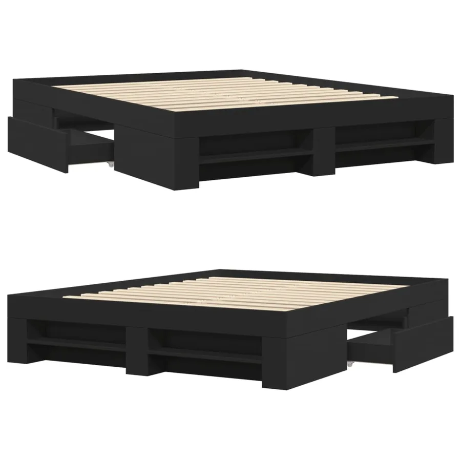 Cadre de lit sans matelas noir 150x200 cm bois d'ingénierie - 8