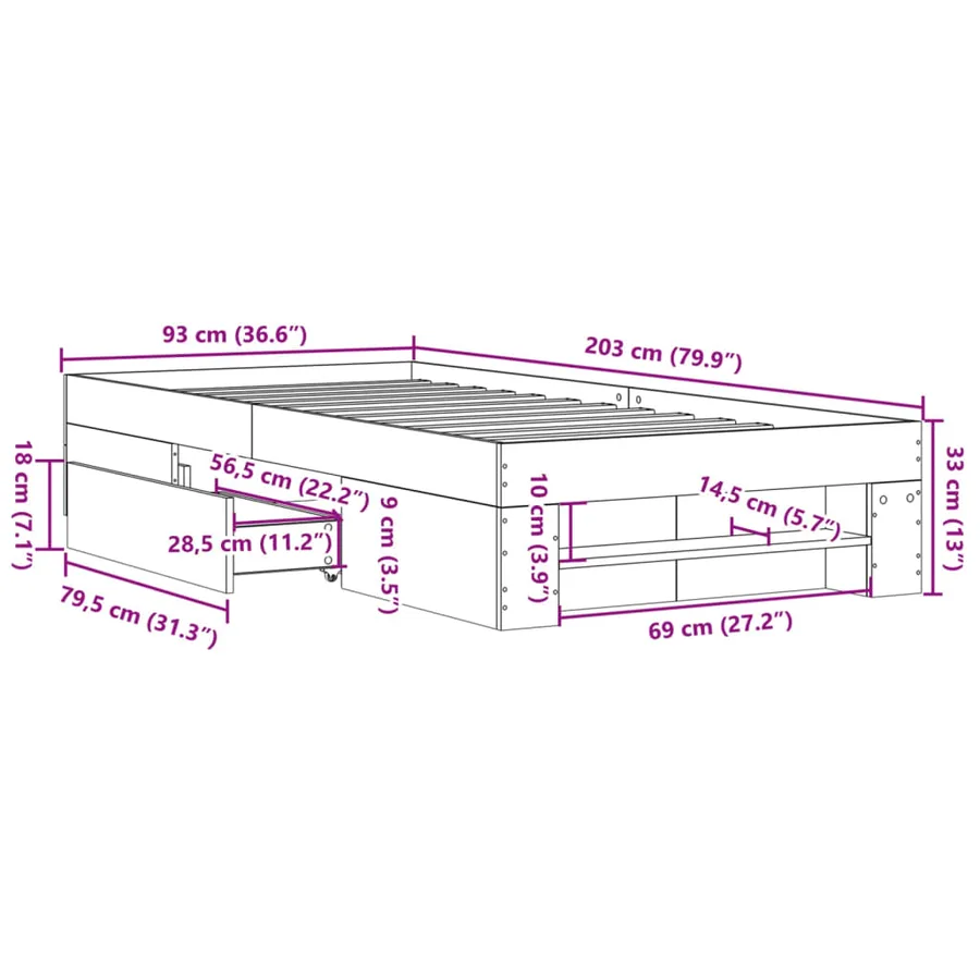 Cadre de lit sans matelas blanc 90x200 cm bois d'ingénierie - 11