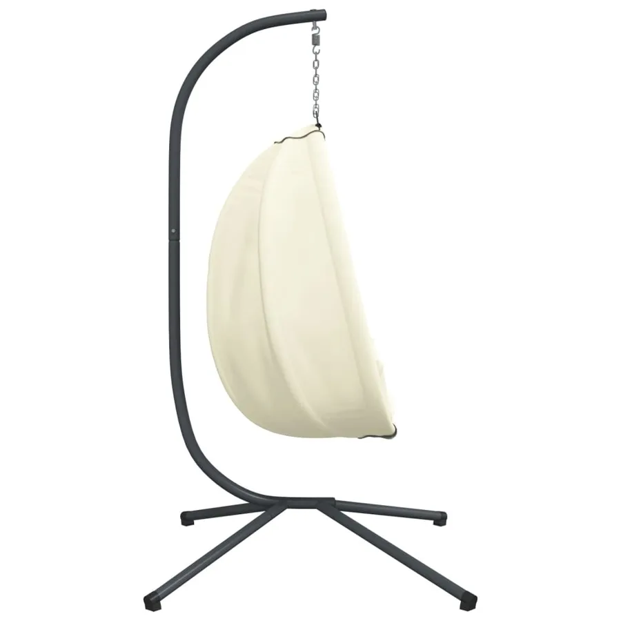 Chaise suspendue en forme d'œuf et support beige tissu et acier - 5