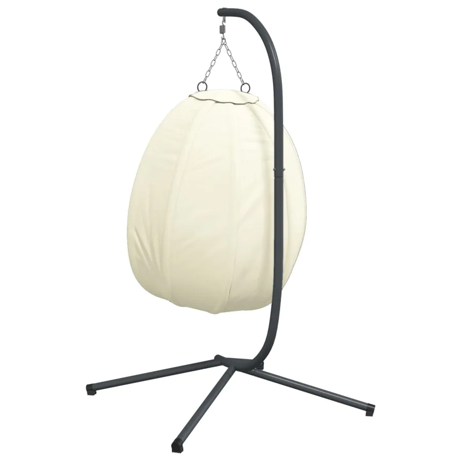 Chaise suspendue en forme d'œuf et support beige tissu et acier - 6