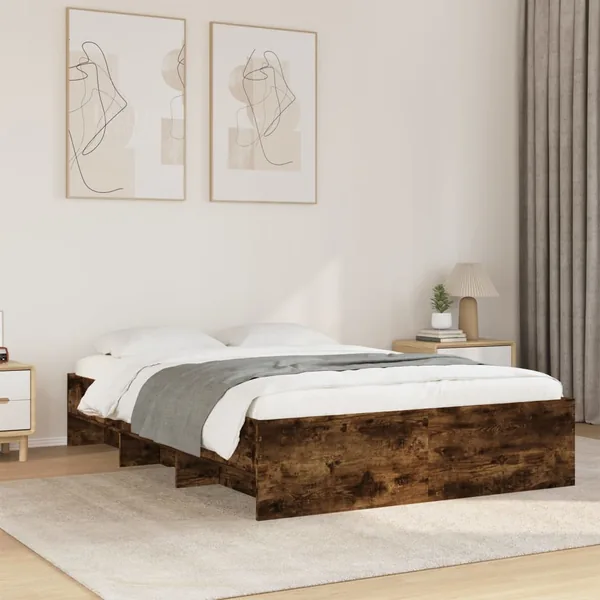 Cadre de lit sans matelas chêne fumé 140x190 cm bois ingénierie
