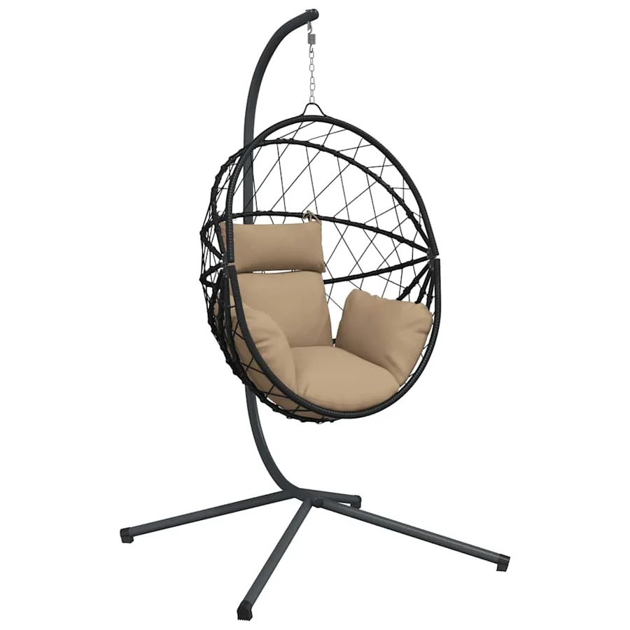 Chaise suspendue en forme d'œuf et support taupe rotin et acier - 2