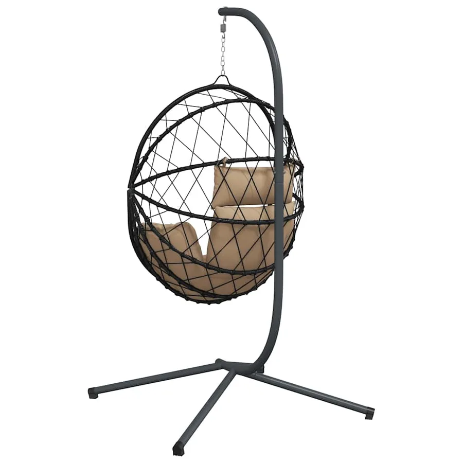 Chaise suspendue en forme d'œuf et support taupe rotin et acier - 6