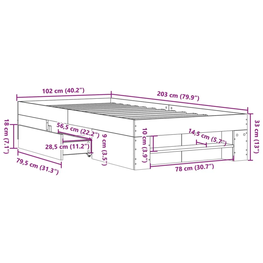 Cadre de lit sans matelas sonoma gris 100x200 cm - 11