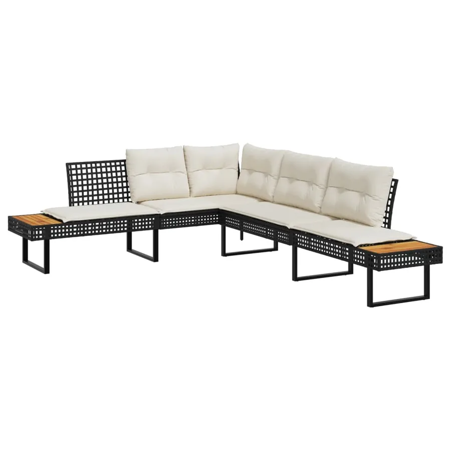 Salon de jardin avec coussins 2pcs noir résine tressée et verre - 3