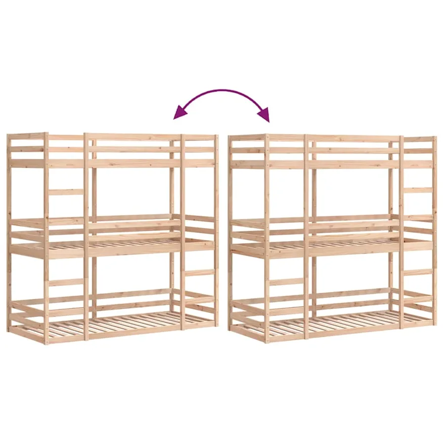 Lit superposé triple sans matelas 90x190 cm bois de pin massif - 8