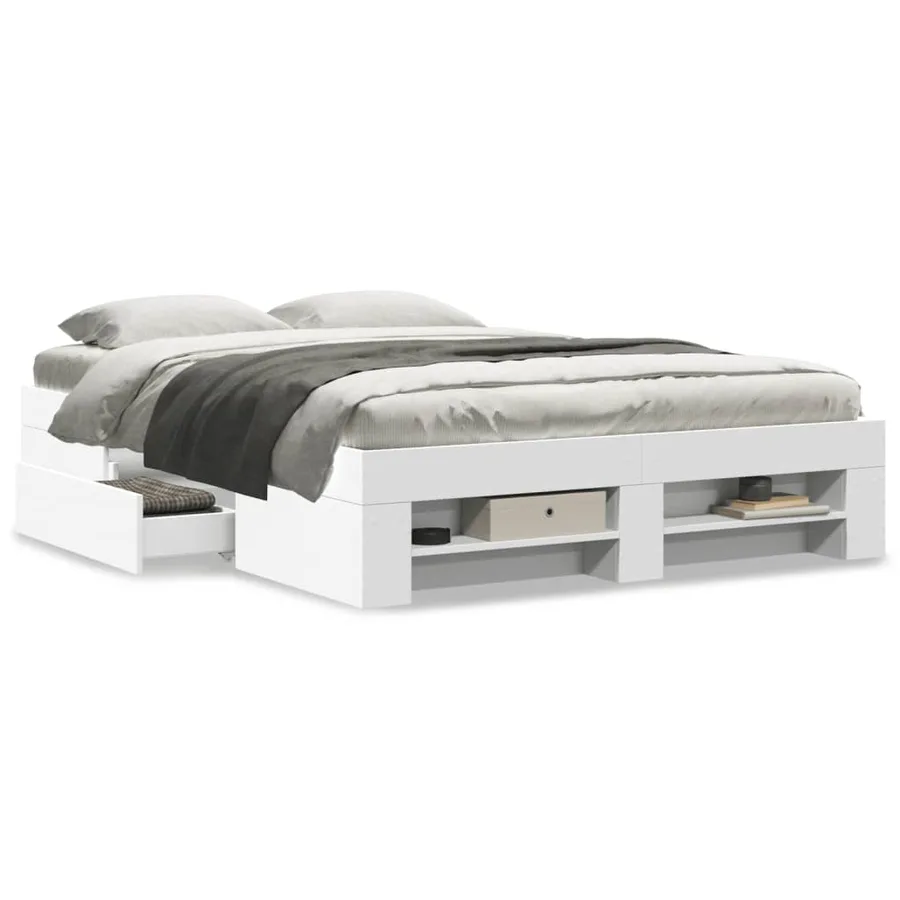 Cadre de lit sans matelas blanc 140x190 cm bois d'ingénierie - 4