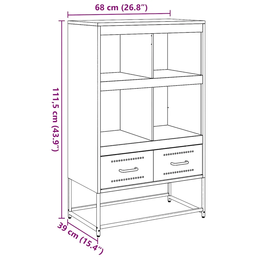 Buffet haut noir 68x39x111,5 cm acier - 12