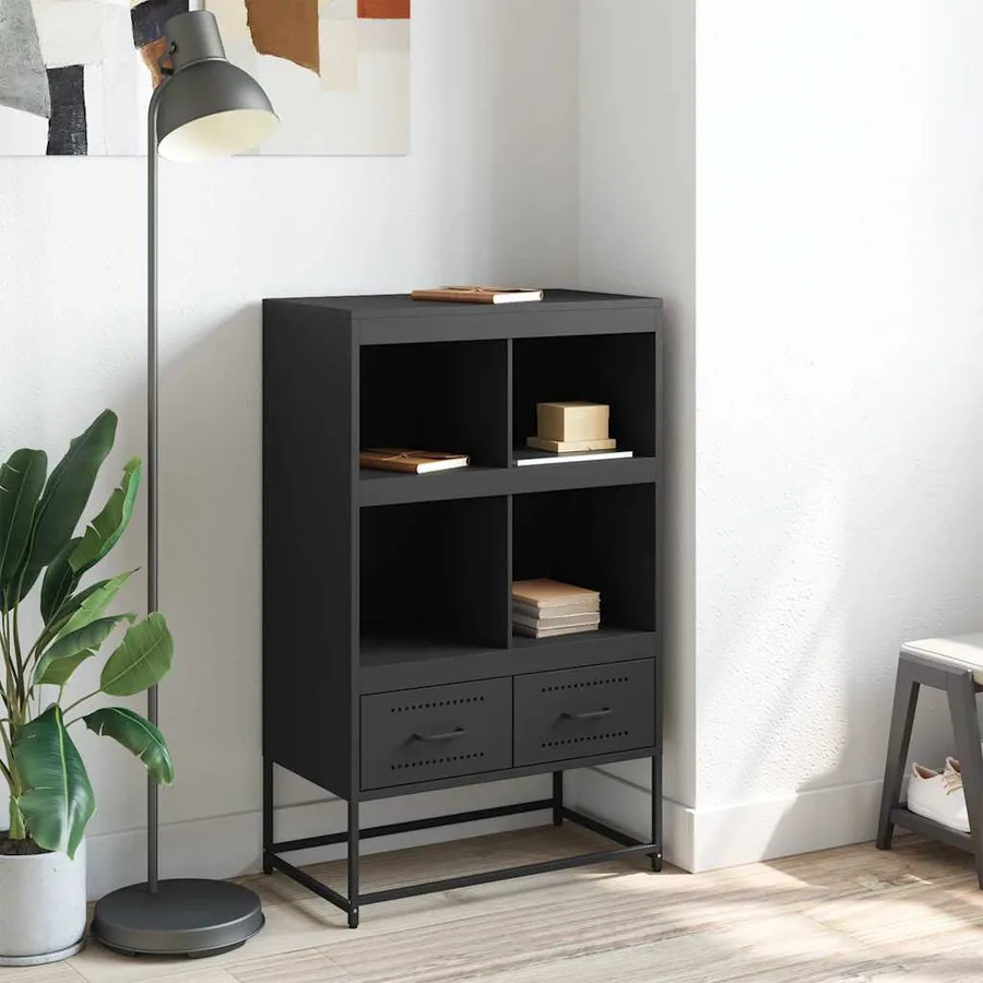 Buffet haut noir 68x39x111,5 cm acier - 3