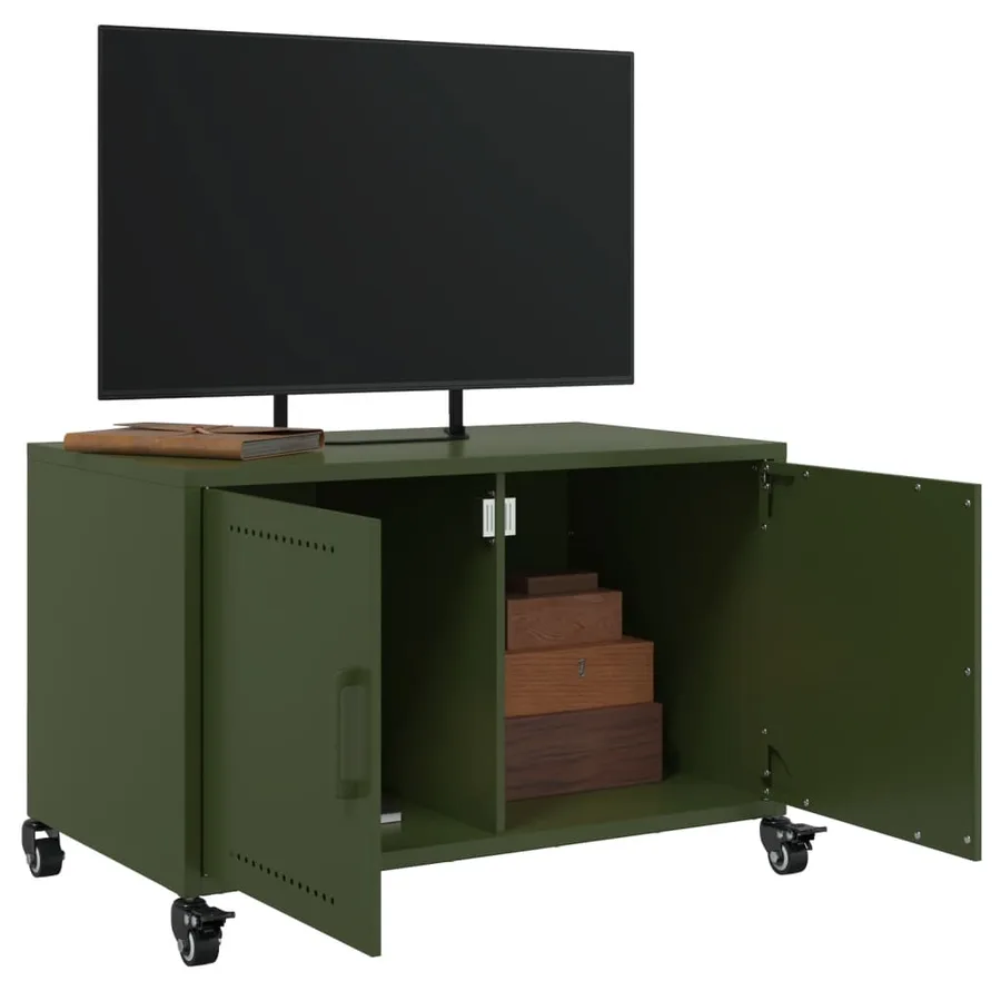 Meuble TV vert olive 68x39x43,5 cm acier - 4