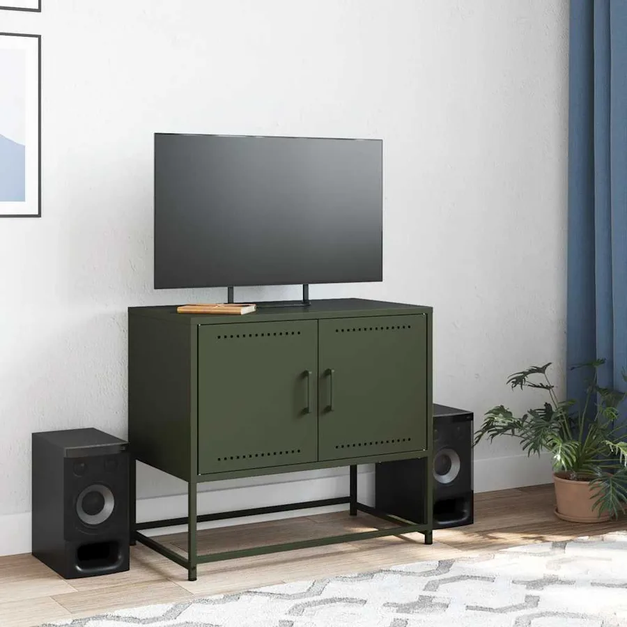 Meuble TV vert olive 68,5x39x60,5 cm acier - 3