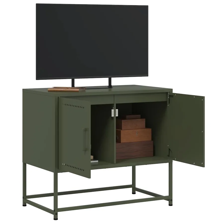 Meuble TV vert olive 68,5x39x60,5 cm acier - 5