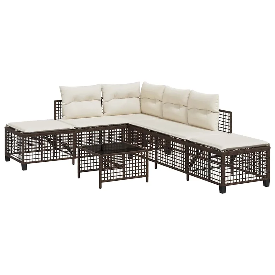 Salon de jardin d'angle et coussins 3 pcs marron résine tressée - 2