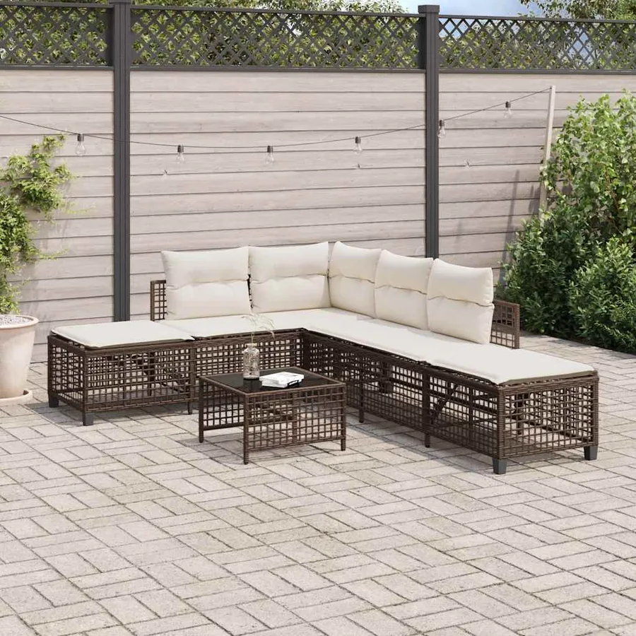 Salon de jardin d'angle et coussins 3 pcs marron résine tressée - 3