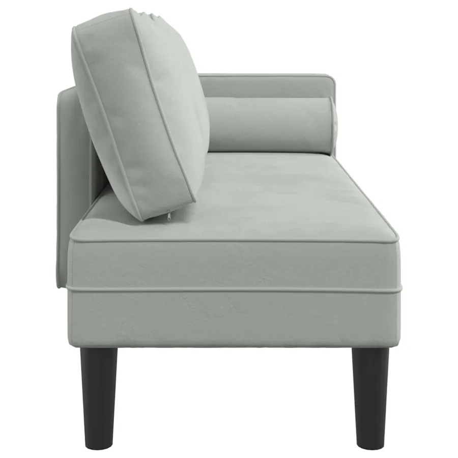 Chaise longue avec coussins gris clair velours - 4
