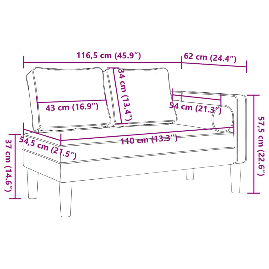 Chaise longue avec coussins gris clair velours - 8