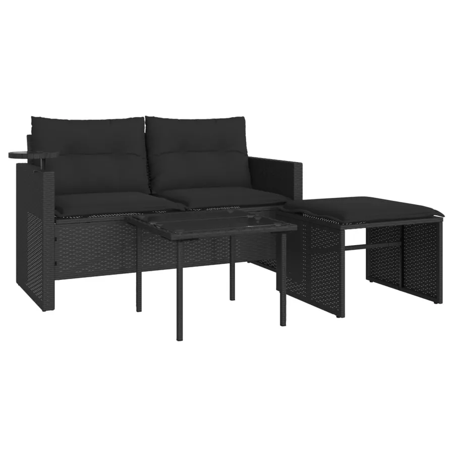 Salon de jardin 3 pcs avec coussins noir résine tressée - 2