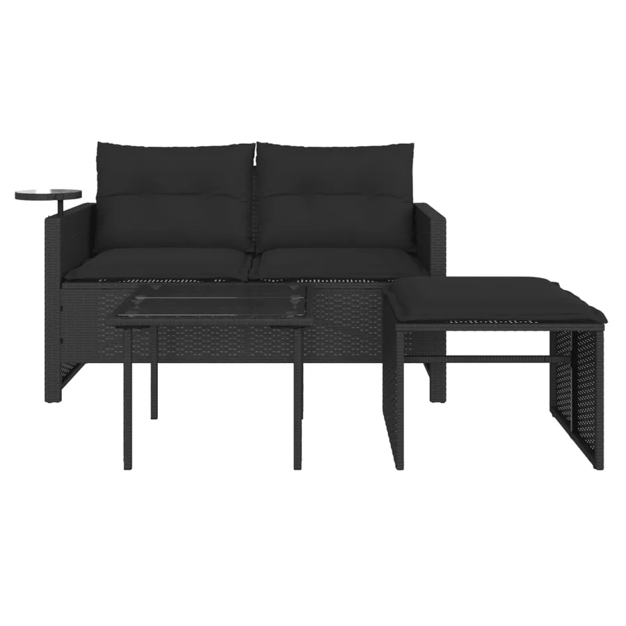 Salon de jardin 3 pcs avec coussins noir résine tressée - 5