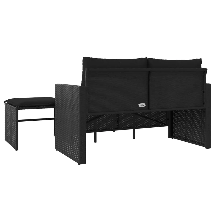 Salon de jardin 3 pcs avec coussins noir résine tressée - 7