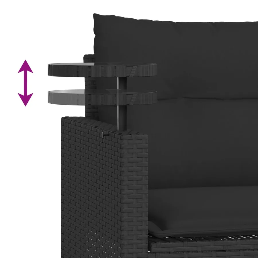 Salon de jardin 3 pcs avec coussins noir résine tressée - 8