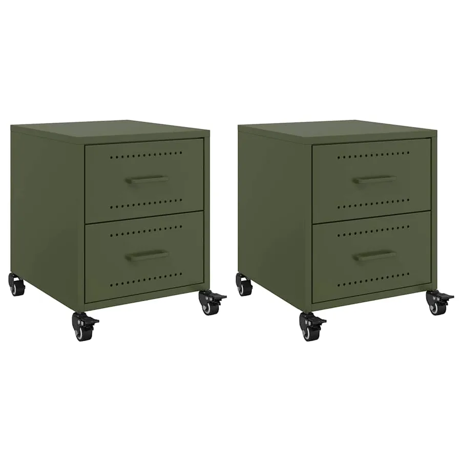 Tables de chevet 2 pcs vert olive 36x39x43,5 cm acier - 2