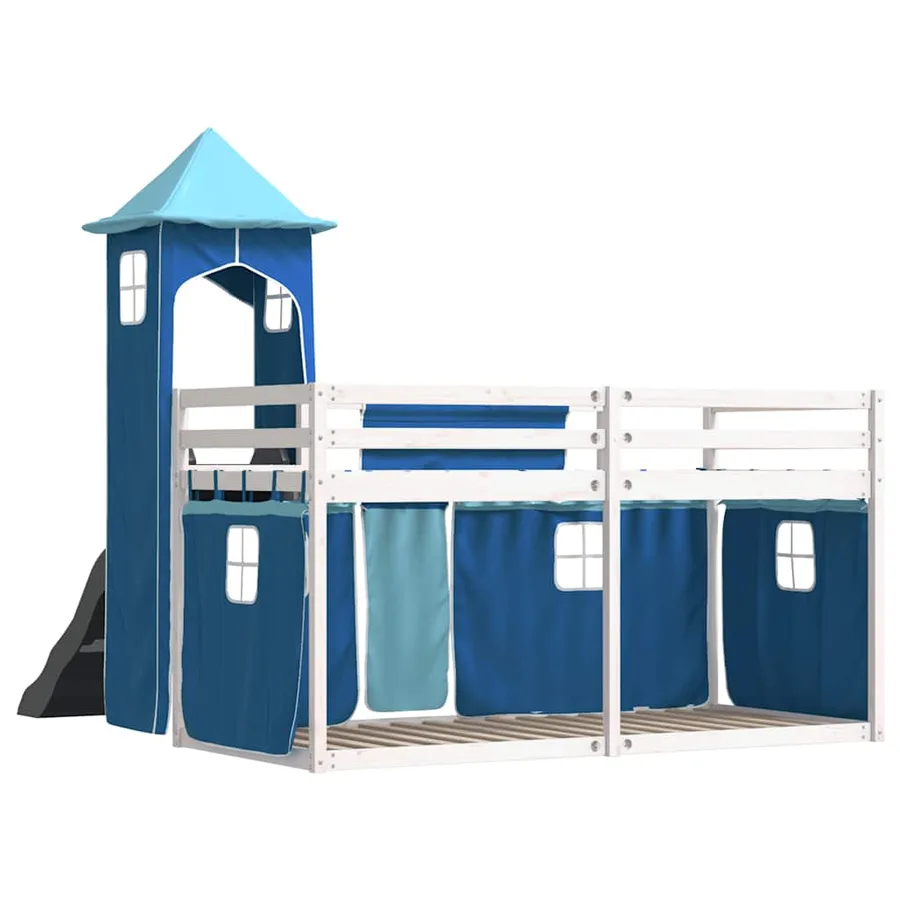 Lit superposé sans matelas avec toboggan et rideaux 80x200 cm - 10