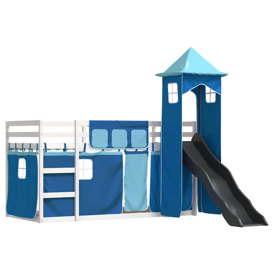 Lit superposé sans matelas avec toboggan et rideaux 80x200 cm - 3
