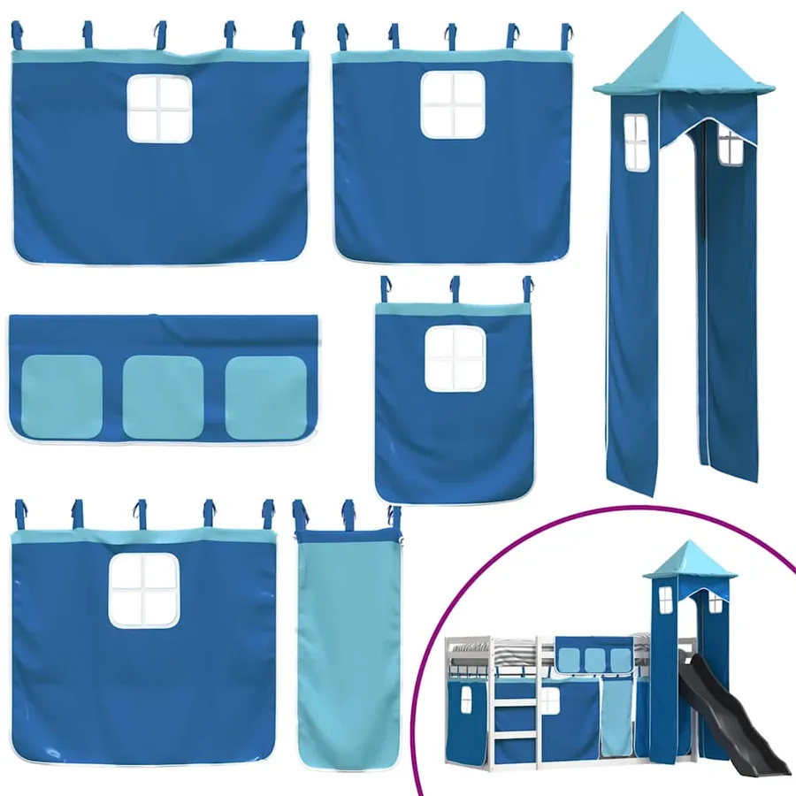 Lit superposé sans matelas avec toboggan et rideaux 80x200 cm - 5