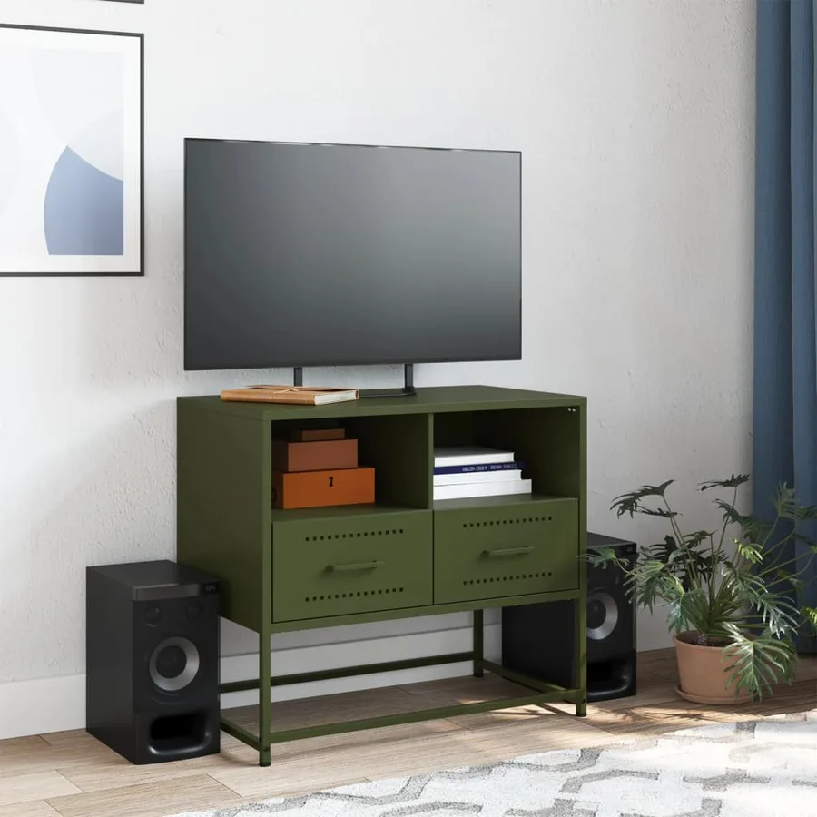 Meuble TV vert olive 68x39x60,5 cm acier - 3
