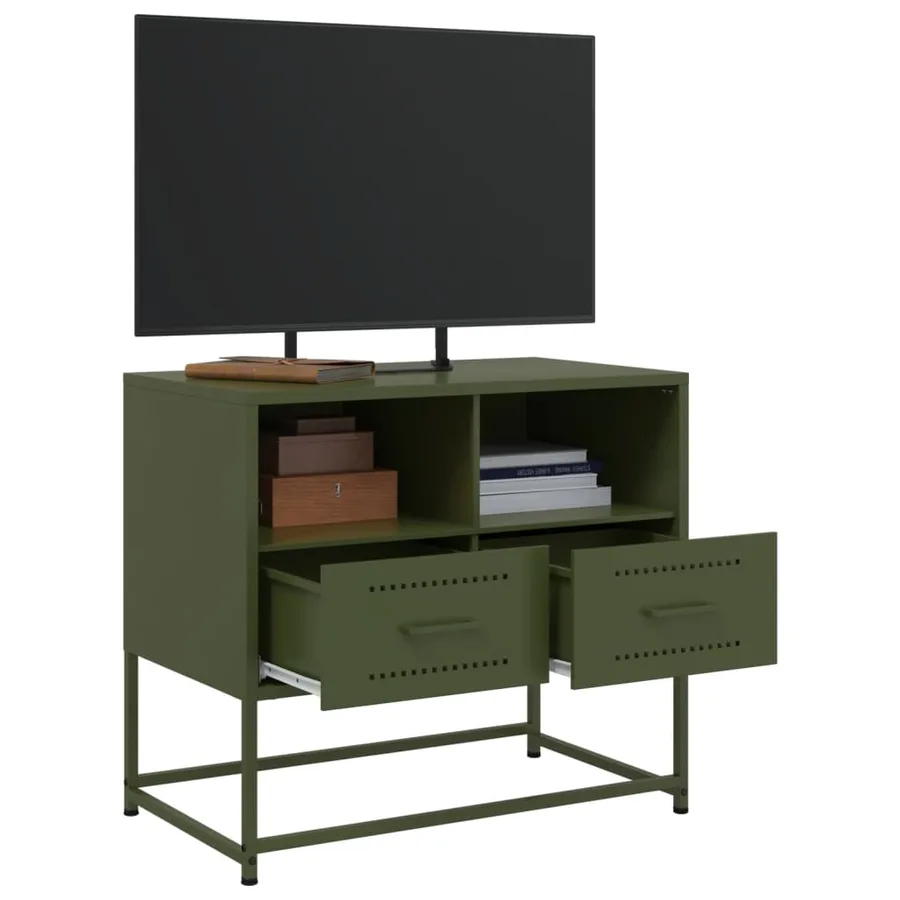 Meuble TV vert olive 68x39x60,5 cm acier - 4
