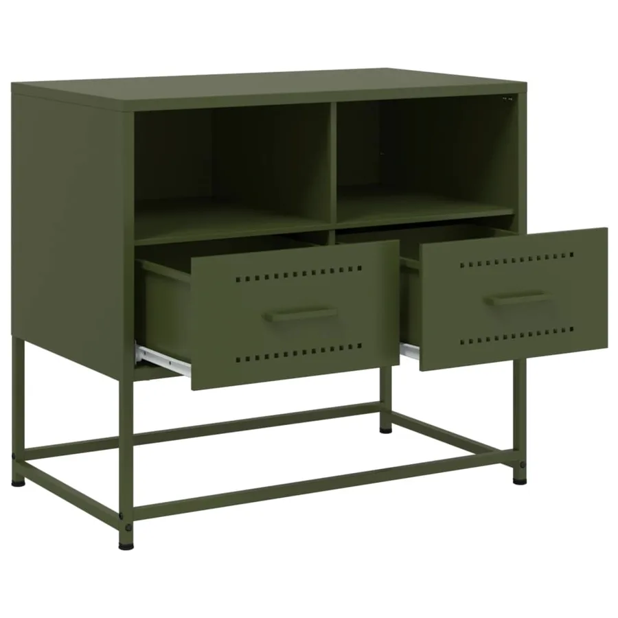 Meuble TV vert olive 68x39x60,5 cm acier - 9