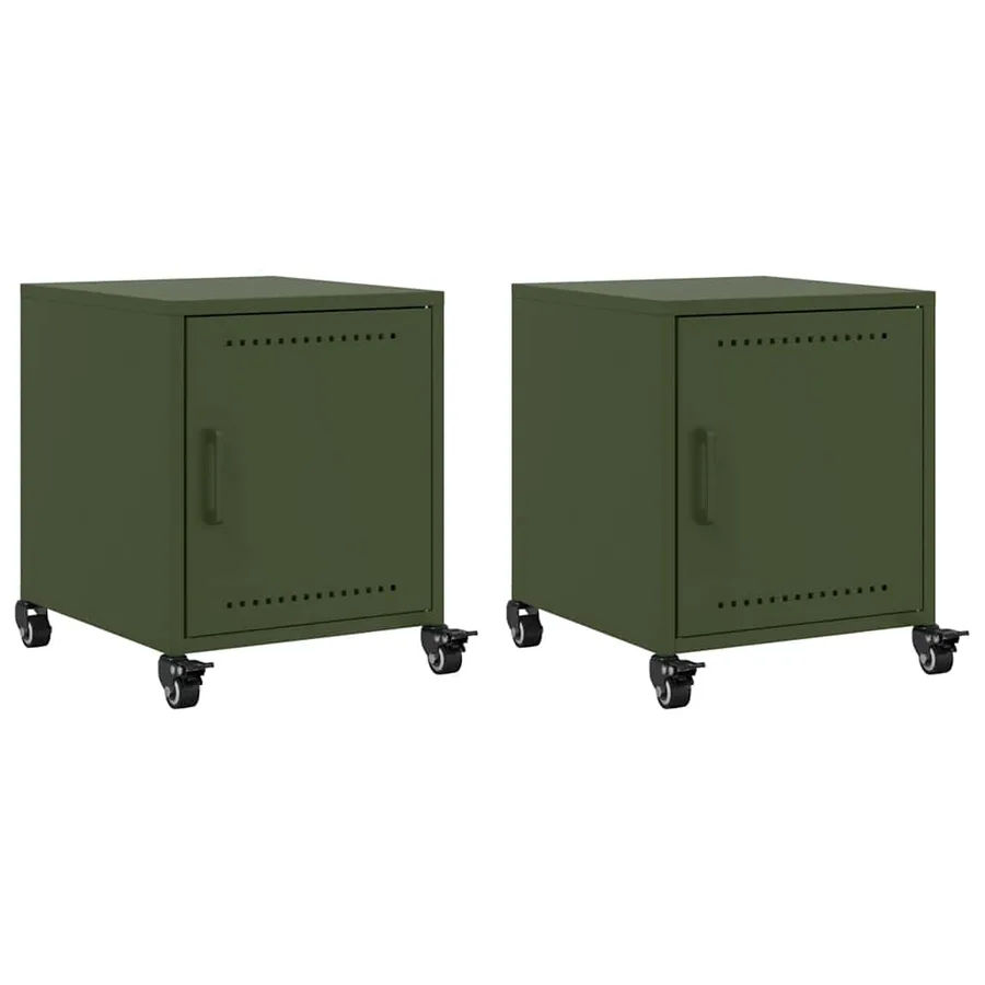 Tables de chevet 2 pcs vert olive 36x39x43,5 cm acier - 2