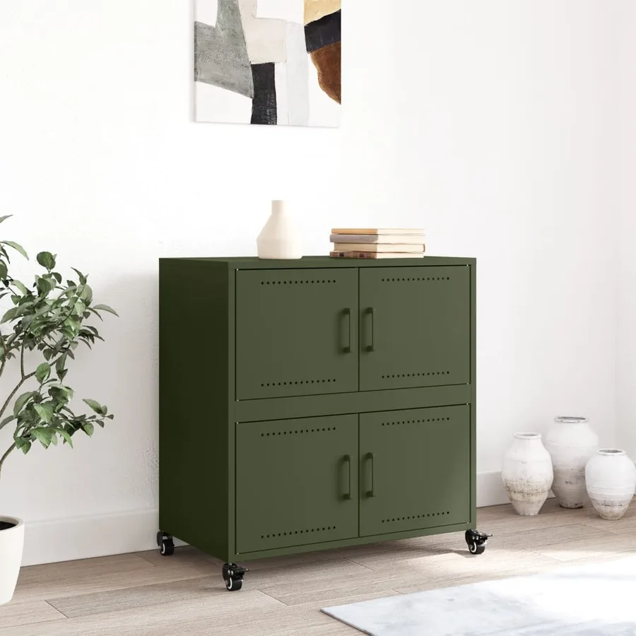 Buffet vert olive 68x39x72 cm acier - 3