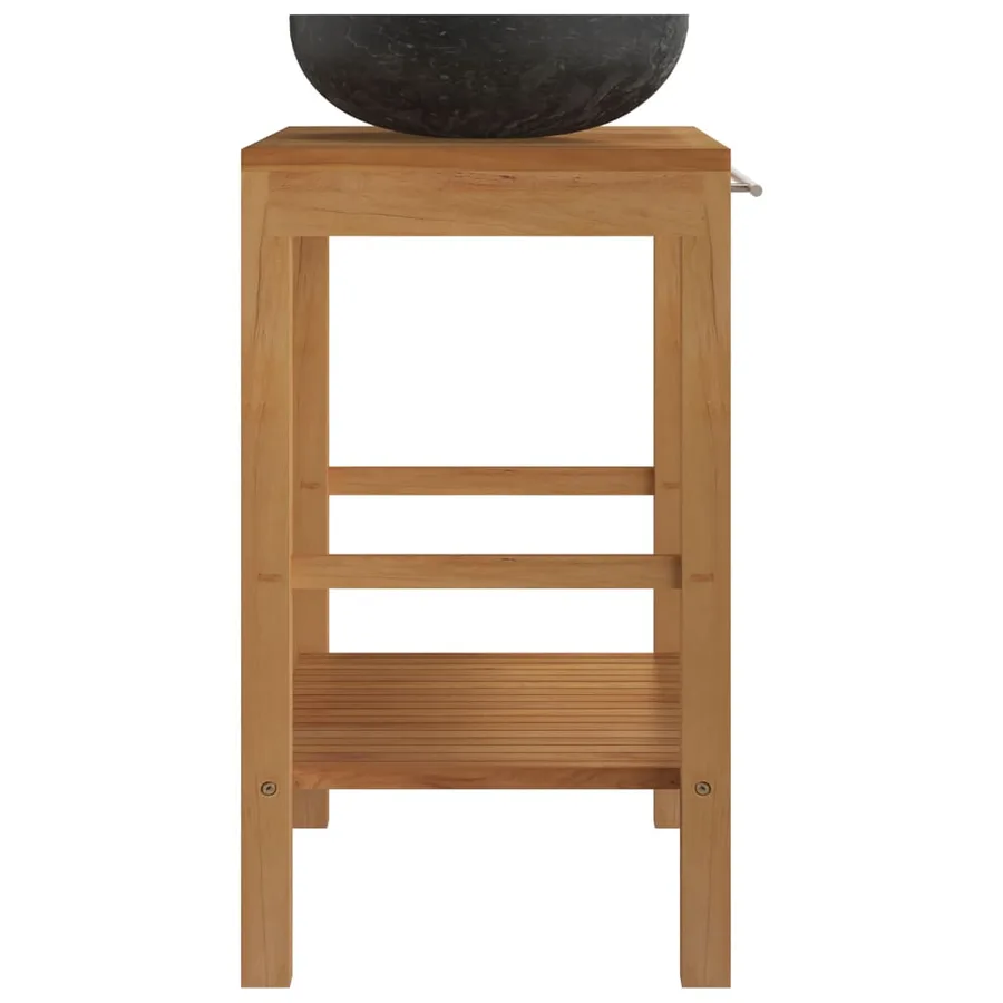 Armoire de toilette en teck solide avec lavabo en marbre Noir - 3