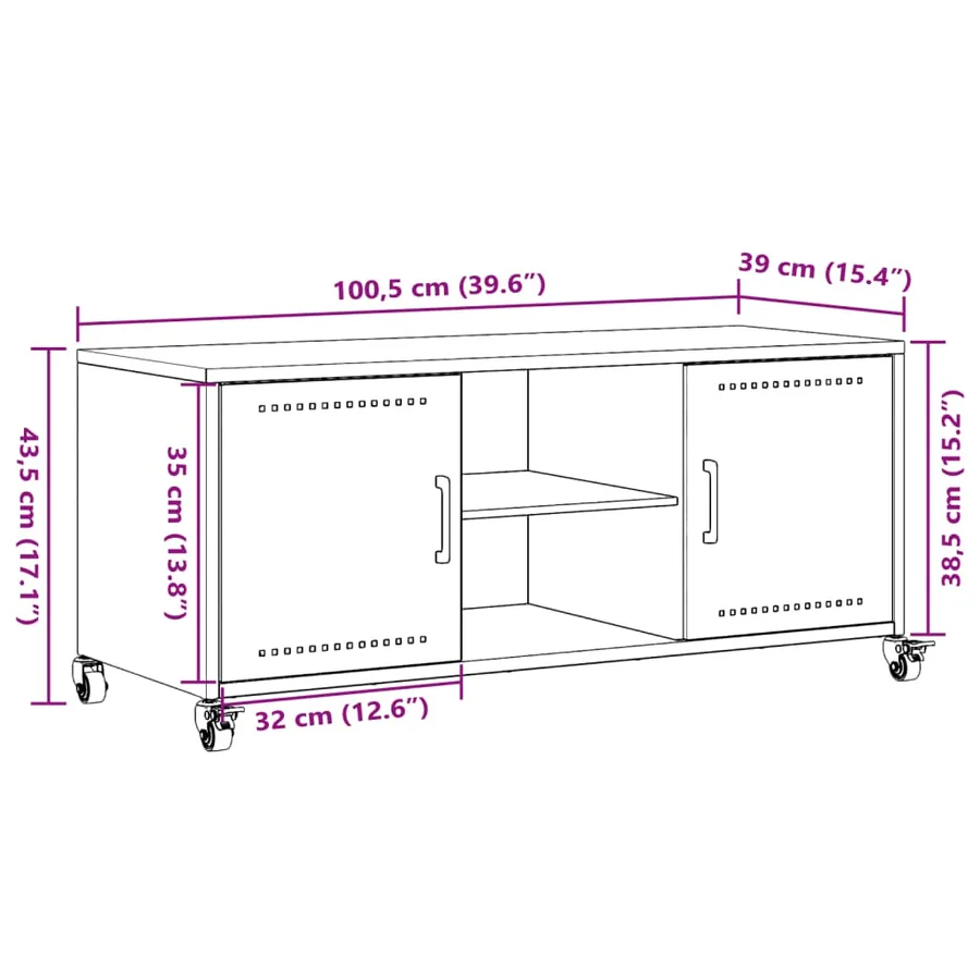 Meuble TV rose 100,5x39x43,5 cm acier - 12