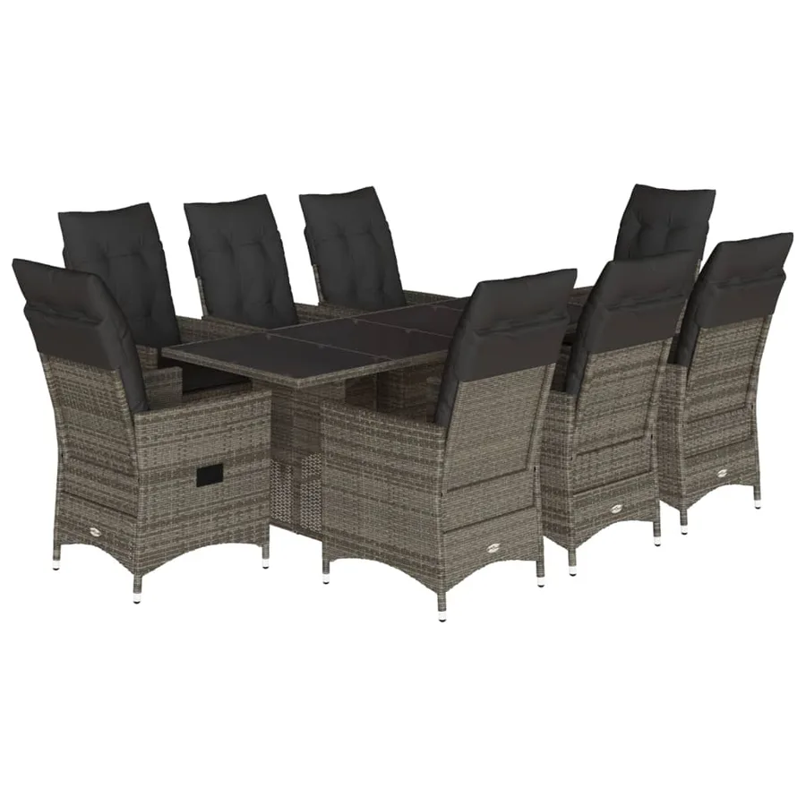 Ensemble à manger de jardin 9 pcs coussins gris résine tressée - 2