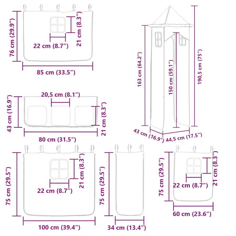 Lit superposé sans matelas avec toboggan blanc noir 90x200 cm - 17