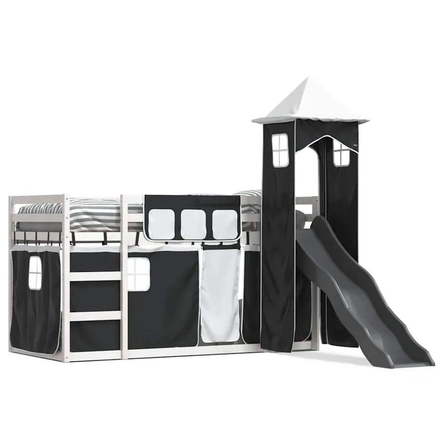 Lit superposé sans matelas avec toboggan blanc noir 90x200 cm - 2