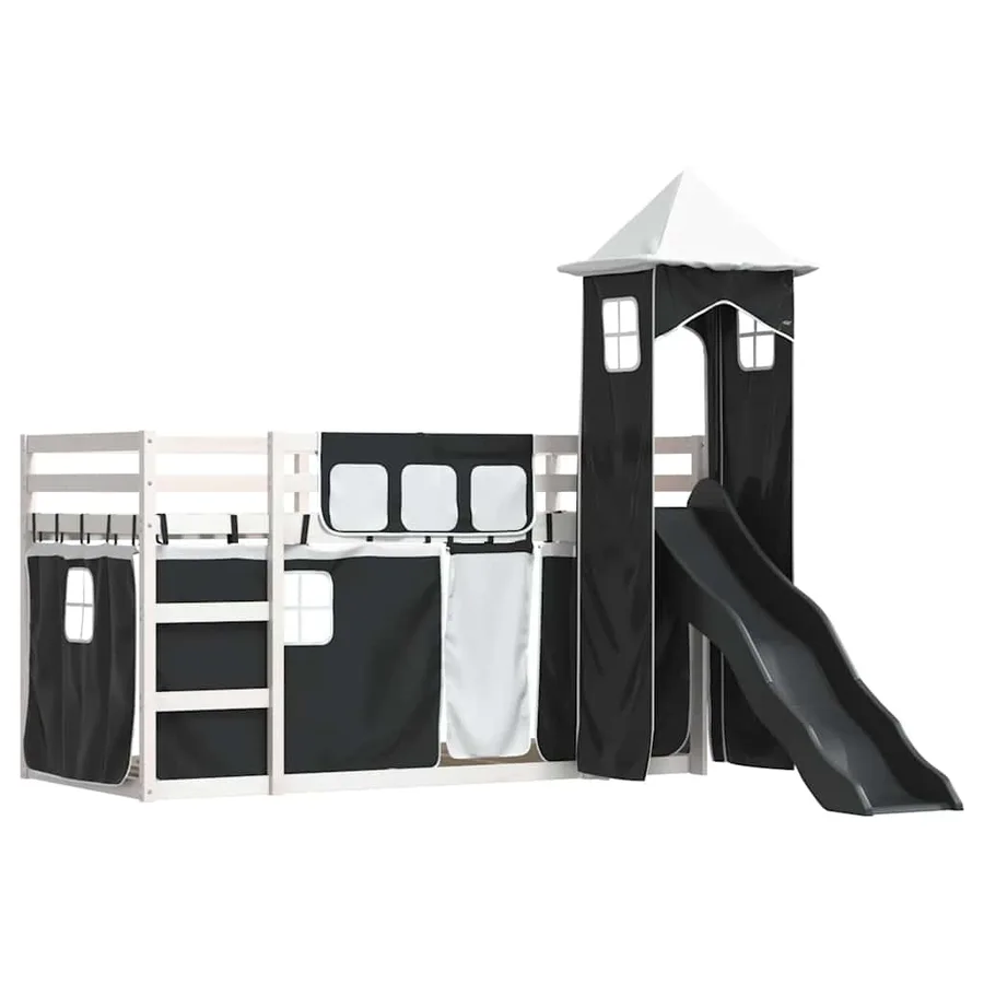 Lit superposé sans matelas avec toboggan blanc noir 90x200 cm - 3