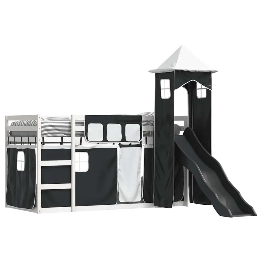 Lit superposé sans matelas avec toboggan blanc noir 90x200 cm - 4